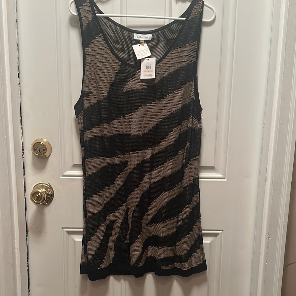 𝒞𝒜ℒ𝒱ℐ𝒩. 𝒦ℒℰℐ𝒩 Black and Brown Fitted Tank Top